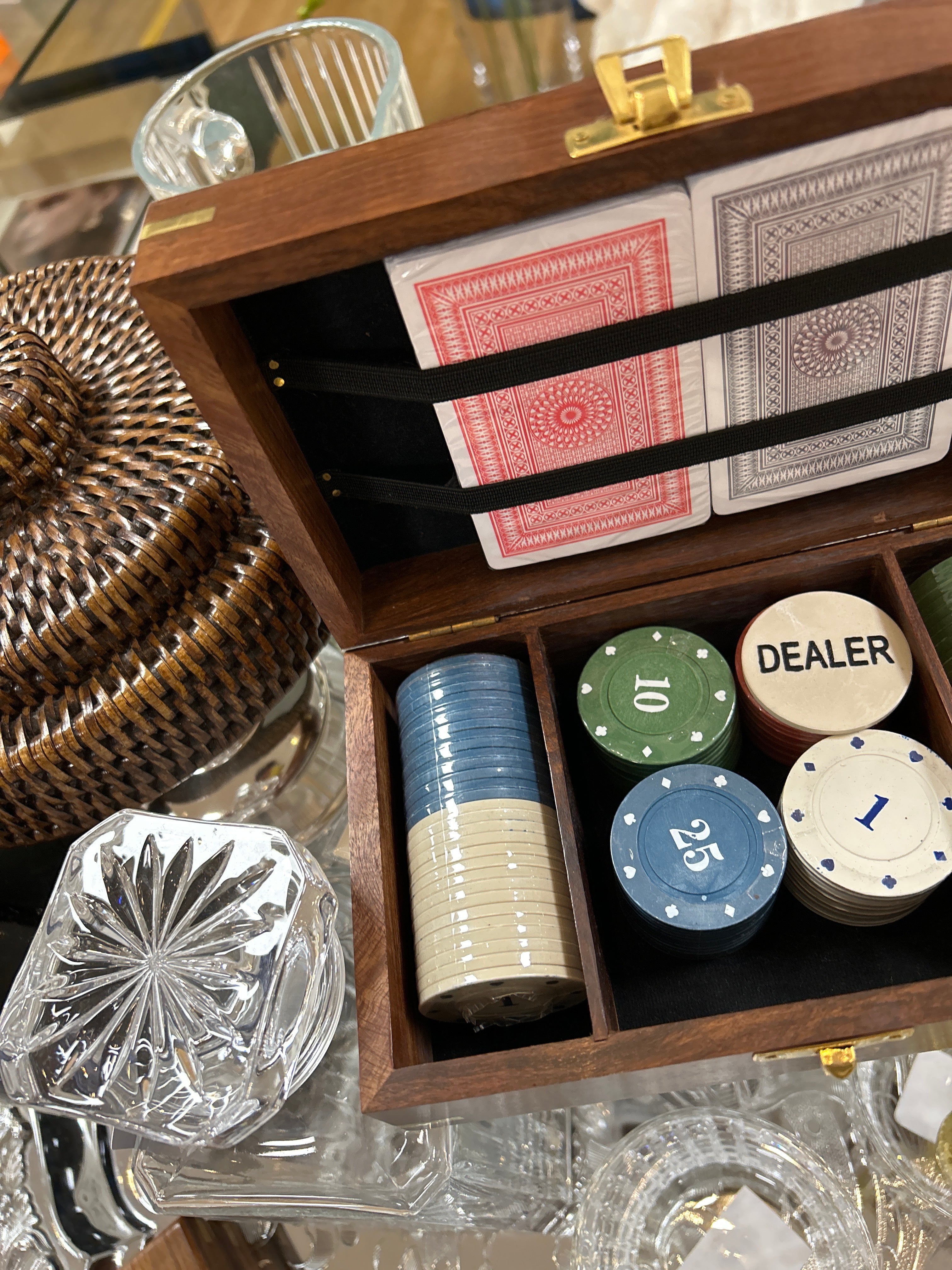 Pokerset trä/mässing