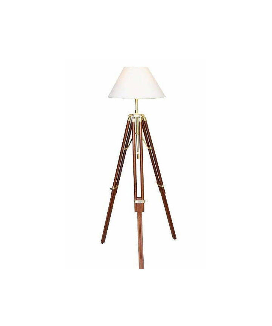 Tripod golvlampa trä/mässing 147 cm