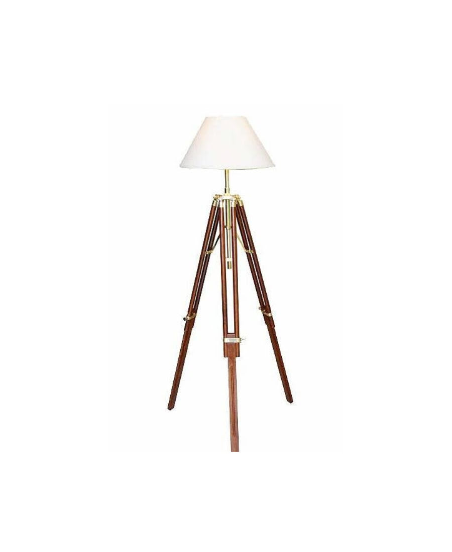 Tripod golvlampa trä/mässing 147 cm